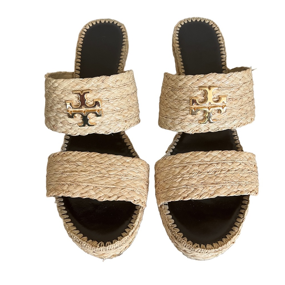 Tory Burch Leather Tan Woven Sandals with Double Strap